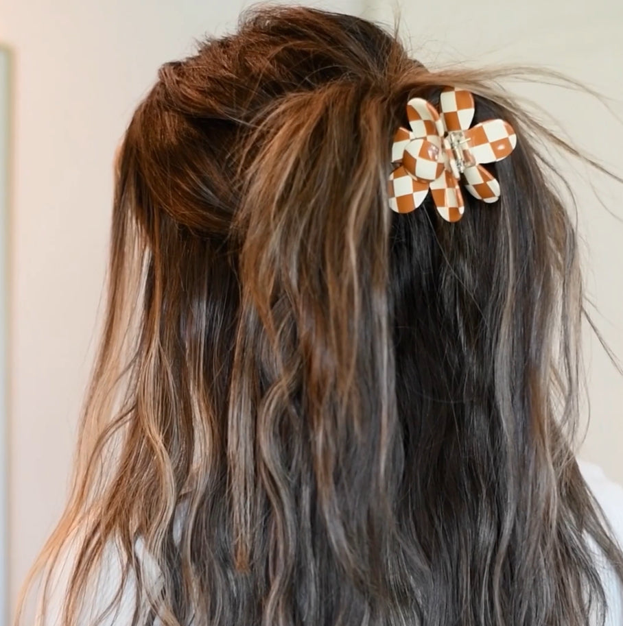 flower checkered hair clips for extensions